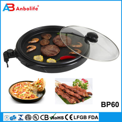 Anbo multifunctionele ronde elektrische pizzaoven met keramische coating elektrische barbecue-grill/elektrische grill/grillplaat met deksel