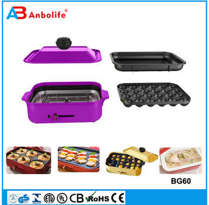 Anbo multifunctionele ronde elektrische pizzaoven met keramische coating elektrische barbecue-grill/elektrische grill/grillplaat met deksel