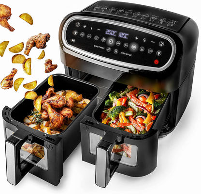 Smart 2400W Air Fryer Double met zichtbaar transparant raam 9L Digital Two Zone Technology