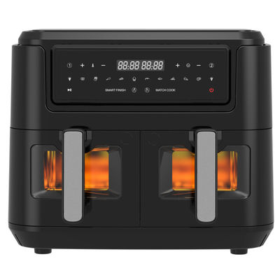 Smart 2400W Air Fryer Double met zichtbaar transparant raam 9L Digital Two Zone Technology
