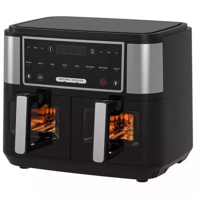 Smart 2400W Air Fryer Double met zichtbaar transparant raam 9L Digital Two Zone Technology
