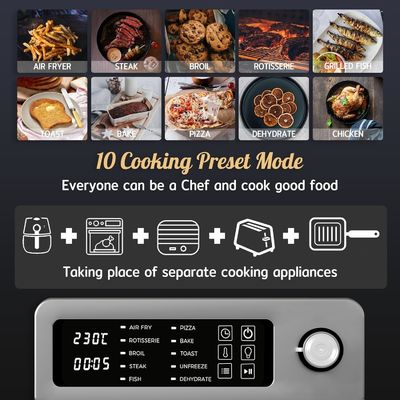 15L elektrische luchtfryers met rotisserie voor familie 10 in 1 roestvrij staal luchtfryer toaster oven grill