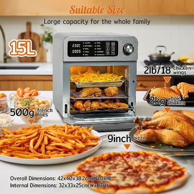15L elektrische luchtfryers met rotisserie voor familie 10 in 1 roestvrij staal luchtfryer toaster oven grill