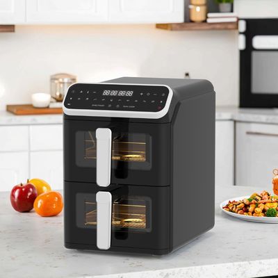Dual Stack 12 kleuren presets 6+6l Electric Digital Air Fryer Sync Dual Cook Function met zichtbare venster oven type optie