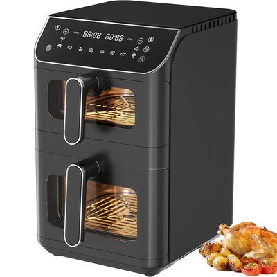 2800w Elektrische dubbele stapel luchtfryer Niet-stick 6l + 6l coating top bottom heater opvouwbaar lcd display zichtbaar venster-optie