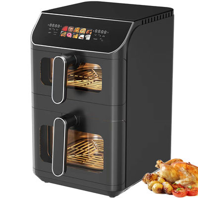 2800w Elektrische dubbele stapel luchtfryer Niet-stick 6l + 6l coating top bottom heater opvouwbaar lcd display zichtbaar venster-optie