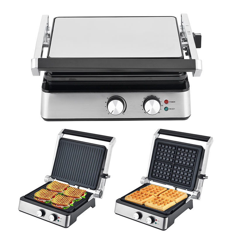 4 plakken Elektrische grill met afneembare borden wafelmaker Sandwich Panini Press Contactgrill 2200W uitwisselbare borden