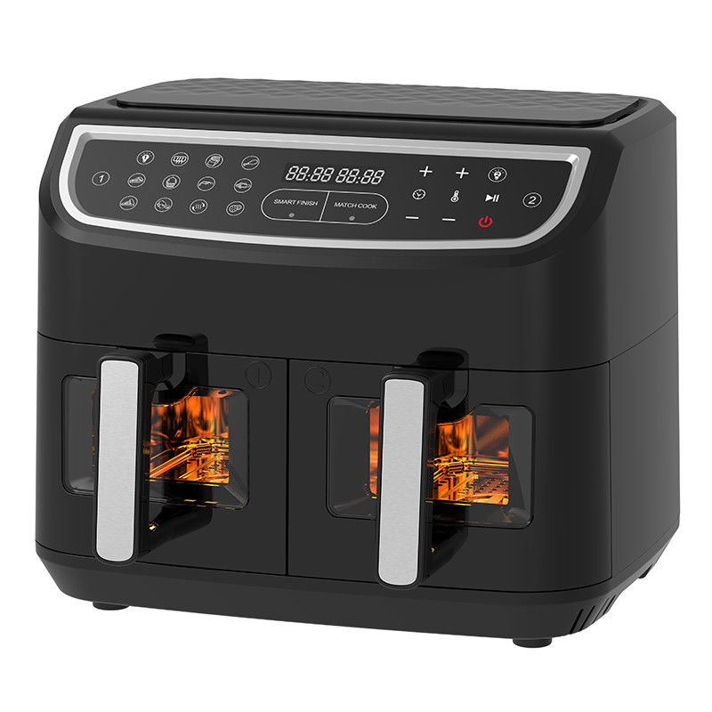Smart 2400W Air Fryer Double met zichtbaar transparant raam 9L Digital Two Zone Technology