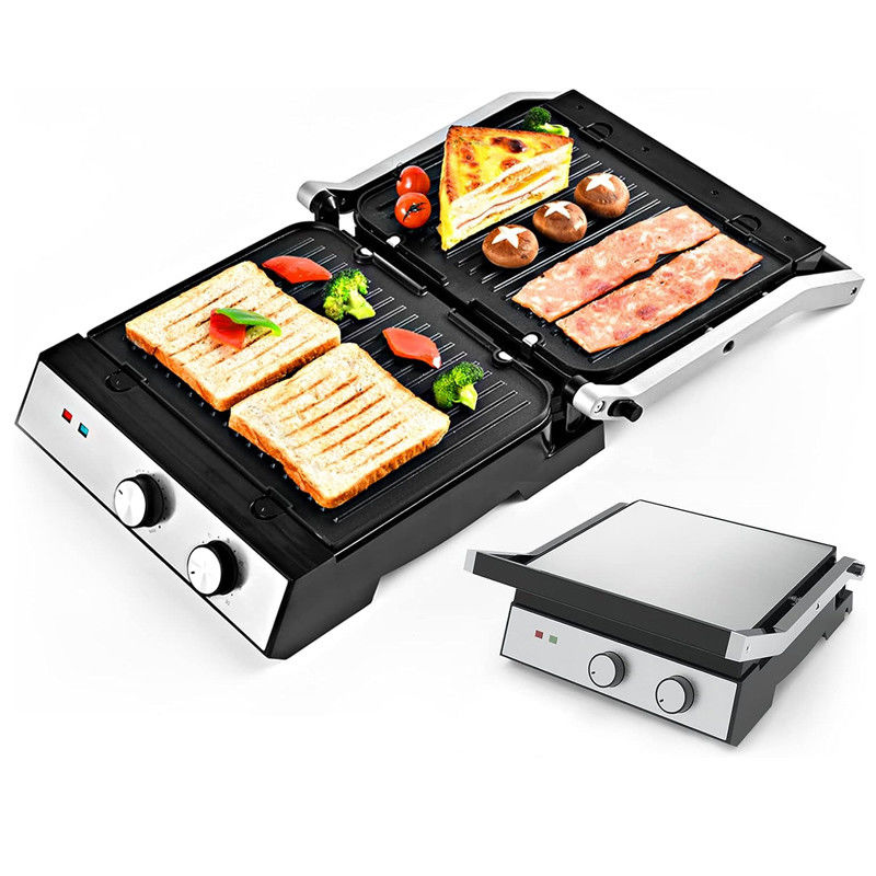 4 Slice Indoor BBQ Panini Electric Press Grill Met Temperatuur En Tijdknop Controle