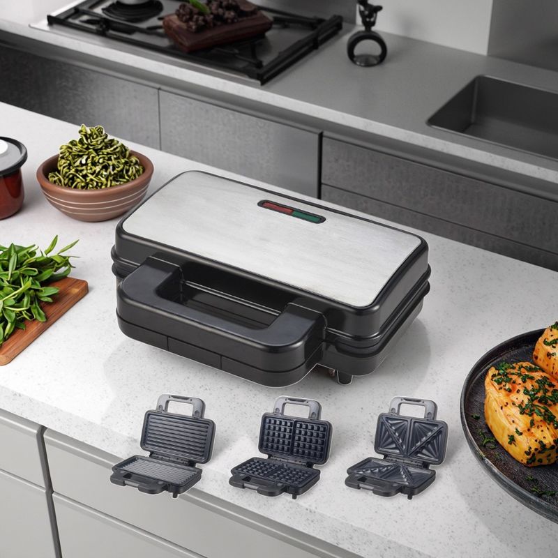 2-Slice Deep Fill Waffle Sandwich Maker Afneembare BBQ Grill Niet-klevende coating voor keuken Kook Electric Grills Griddels