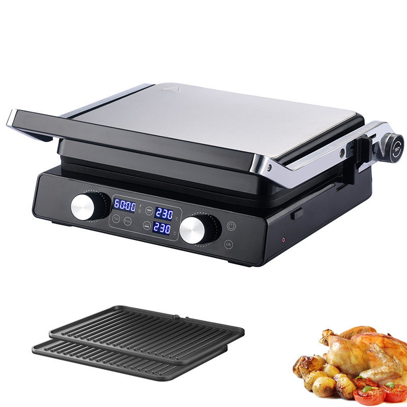 2000W Elektrisch Digitaal Contact Grill Display Verstelbare Temperatuur Controle Knob Timer Open 105 180 graden Met PTFE
