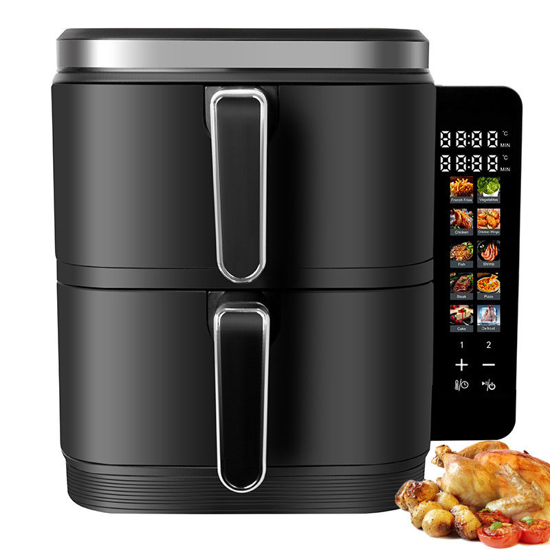 2800w Elektrische dubbele stapel luchtfryer Niet-stick 6l + 6l coating top bottom heater opvouwbaar lcd display zichtbaar venster-optie